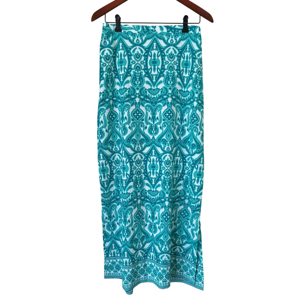 Coolibar Womens UPF 50+ Paisley Maxi Skirt Teal White Sun Protection Small